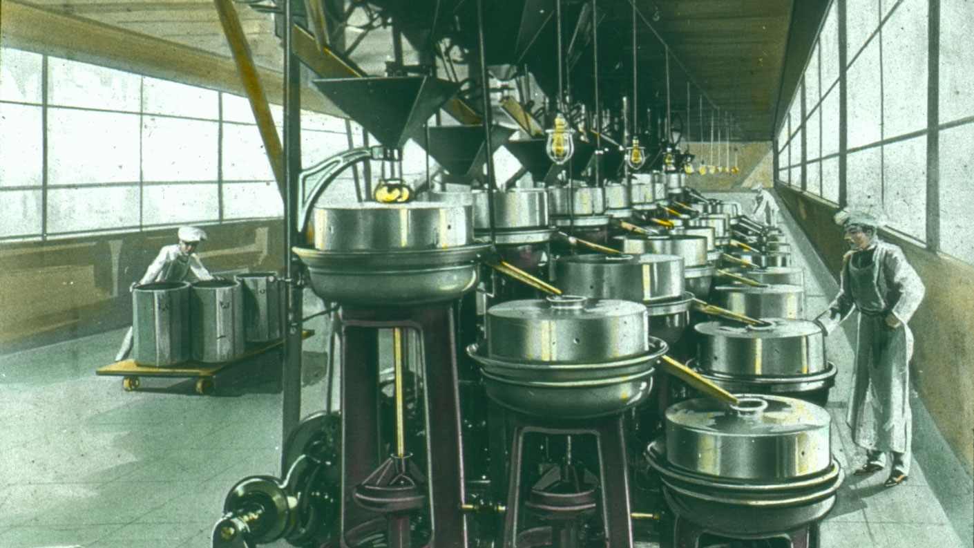 historical drawing of Hershey's chocolate factory