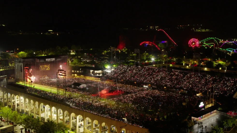 Hersheypark stadium concert viewed from a drone