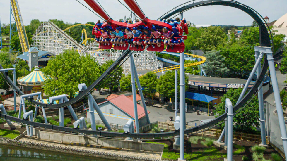 Hershey Park aerial photo with Comet roller coaster