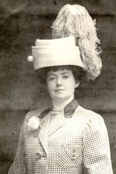 Catherine Hershey in a plumed hat
