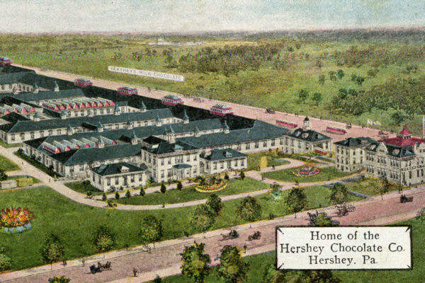 historical drawing of the Hershey chocolate factory