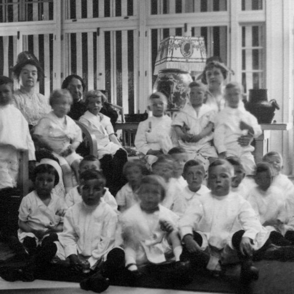 Catherine Hershey with school children
