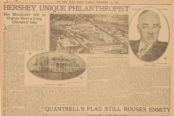Newspaper article discussing Milton's gift to orphan boys