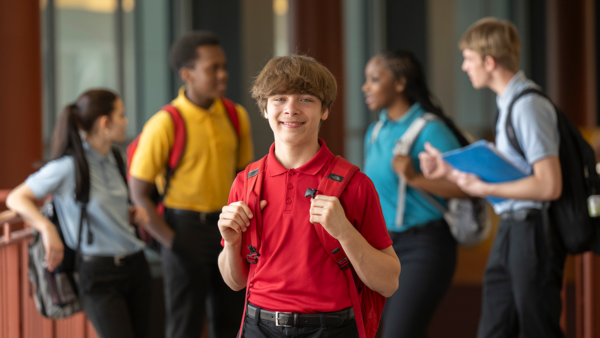 Milton Hershey School high school students in a hallway of Senior Division